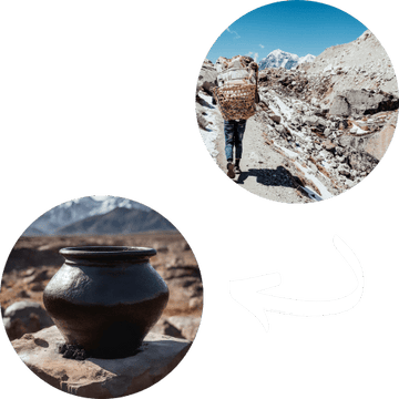 Récolte et extraction – Récolte artisanale du Shilajit dans les montagnes de l’Himalaya, pratiquée depuis des générations. Les chercheurs extraient la résine précieuse des fissures rocheuses à l’aide de méthodes traditionnelles.