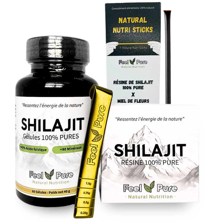 Pack Force de la Nature : Résine de Shilajit, Cuillère doseuse, Gélules de Shilajit et Natural Nutri Sticks (Boite de 7)