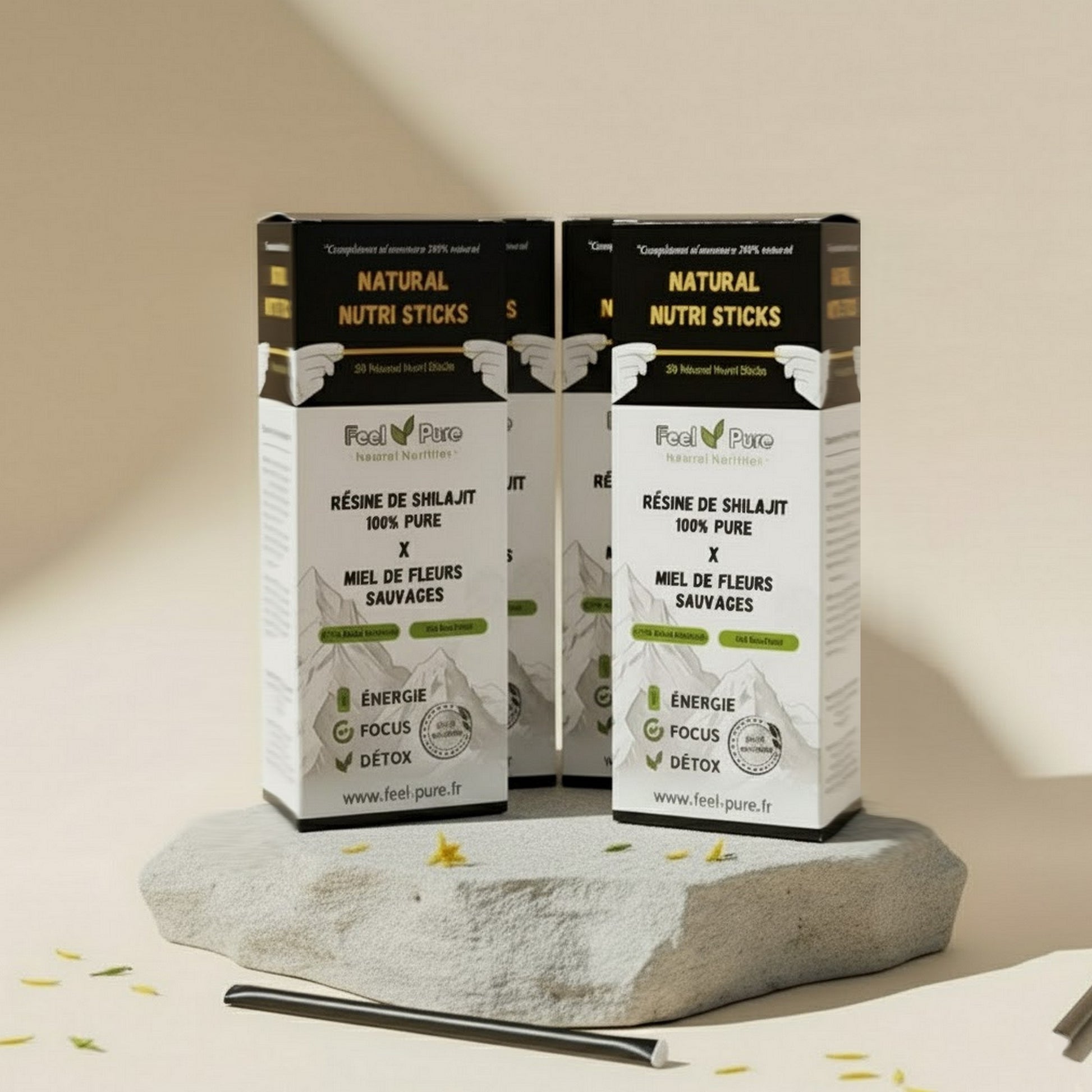 Quatre Boites de 30 Sticks de Miel et de Shilajit